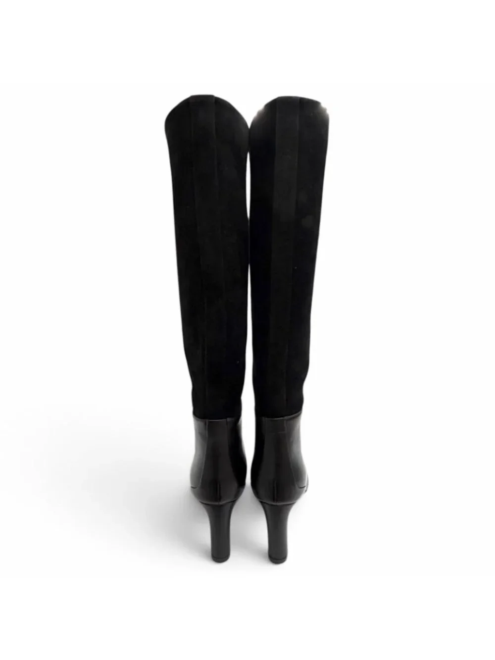 Hermes Suede Leather the H Logo Design Long Boots Black